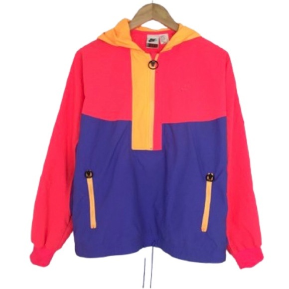Nike Vintage 80’s Pullover Quarter Zip Windbreaker Jacket Neon Pink - Picture 1 of 10
